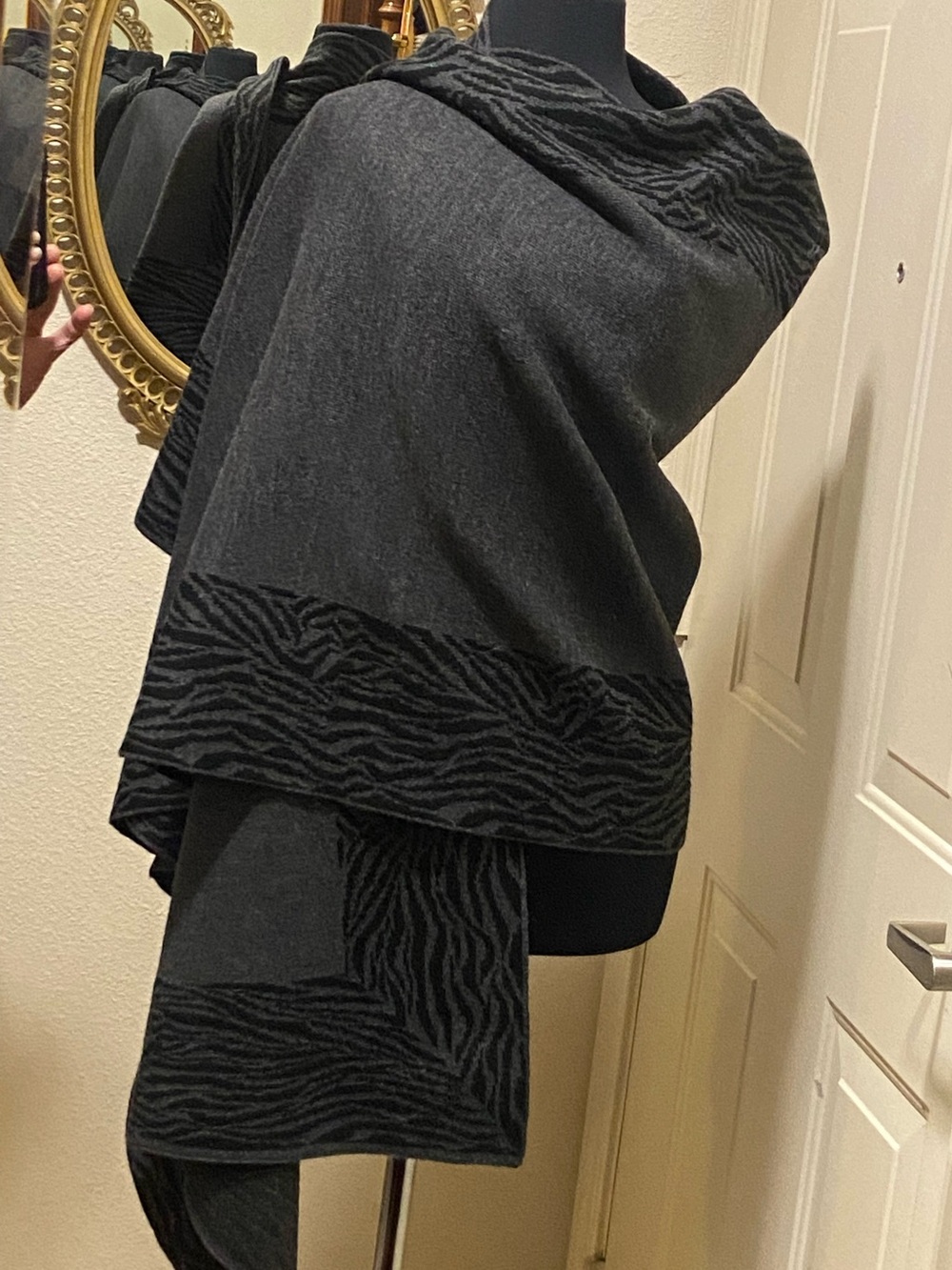 Gray Black Textured Shawl Wrap